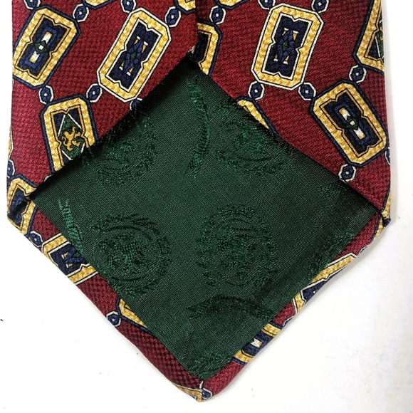 Tommy Hilfiger Silk Tie Lion Shield Chain Red Blue Yellow Necktie USA VTG 1990s - Picture 8 of 9